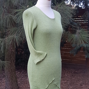 Mini dress in mint color with slits, Mini dress made of linen fabric, Linen dress in mint color. Mini dress with sleeves