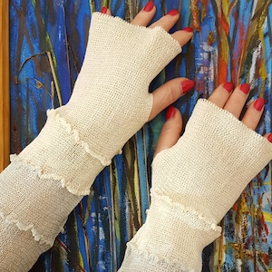Linen mittens, vegan mittens, two-color mittens