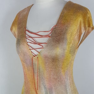 Hand-painted mini dress with ties. Mini dress, Viscose silk dress. Knitted dress