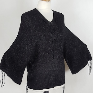 Bat sweater, sweater with wide sleeves. Black sweater with fringes, Vegan sweater, Gothic style sweater