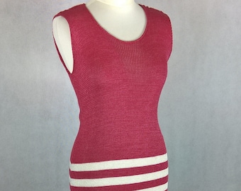 Striped mini dress, Knitted mini dress, Viscose silk mini dress. Strappy mini dress, Raspberry striped dress