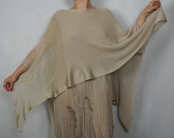 Robe d'été en lin tricoté au crochet deux pièces pour femmes. Robe avec poncho. Tenue de soirée pour femmes