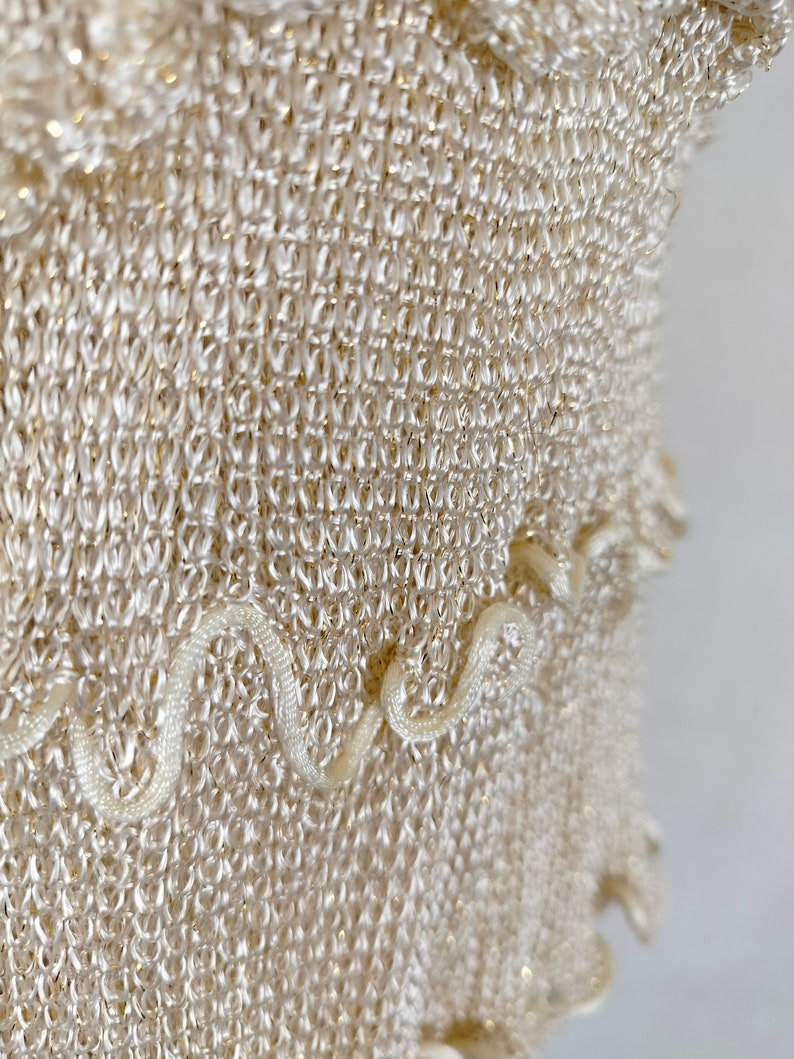 A unique dress made of viscose silk and gold metalized thread. A golden dress with ruffles. Knitted dress. Midi dress image 7