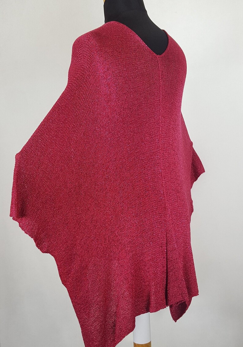 Large voluminous formal caftan, shiny V-neck in viscose silk and cherry-colored metallic thread, XXXL waistcoat image 6