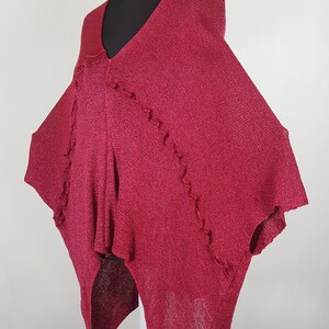 Large voluminous formal caftan, shiny V-neck in viscose silk and cherry-colored metallic thread, XXXL waistcoat image 5