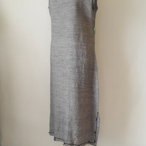 Linen Long Dress, Maxi Dress, Sleeveless Maxi Dress. Linen dress trimmed with black trimming. Gray linen dress. shops Linen dresses