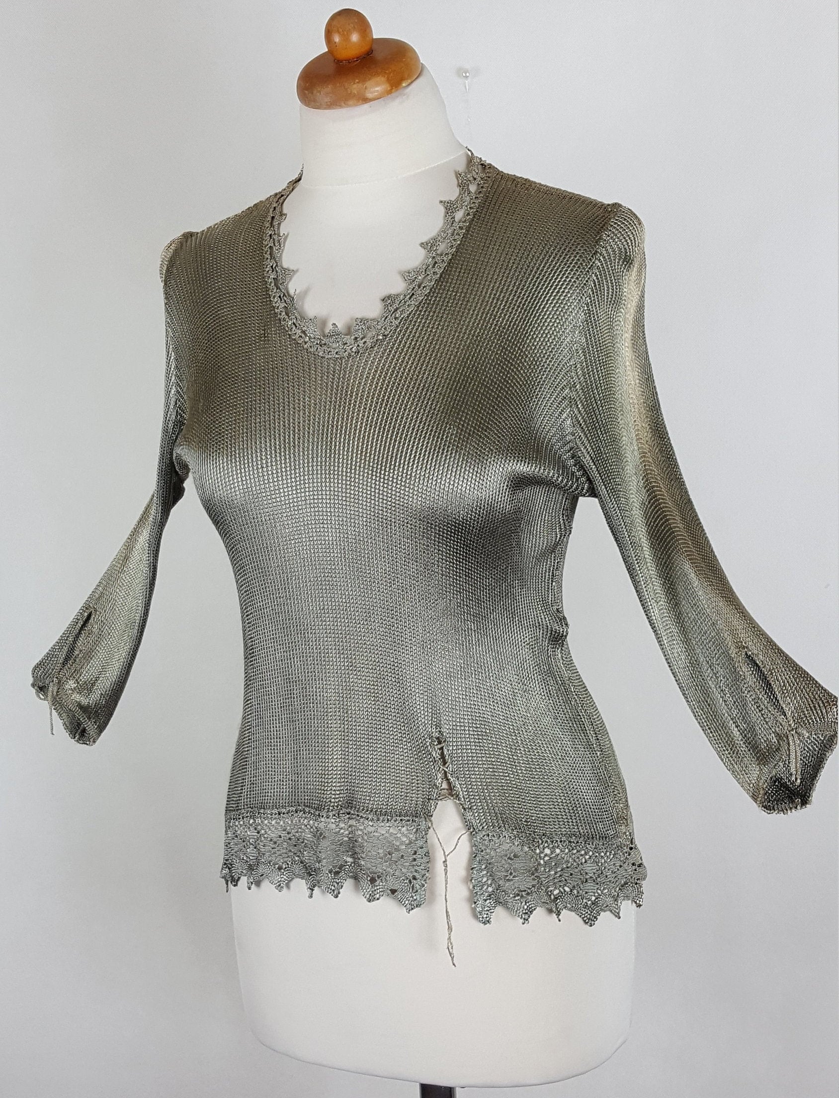 Blouse in Steel Color With Lace. Gray and Steel Blouse Made of Viscose ...