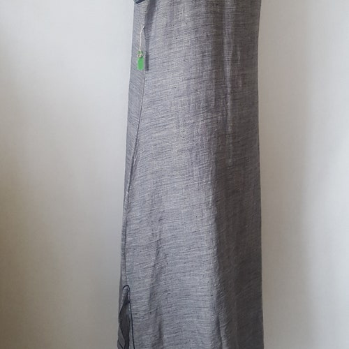 Linen Long Dress, Maxi Dress, Sleeveless Maxi Dress. Linen dress trimmed with black trimming. Gray linen dress. shops Linen dresses