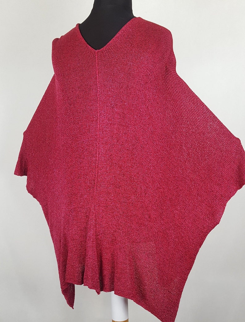 Large voluminous formal caftan, shiny V-neck in viscose silk and cherry-colored metallic thread, XXXL waistcoat image 7