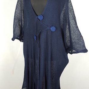 Cardigã longo de linho. Cardigan de linho azul marinho, Casaco de linho azul marinho