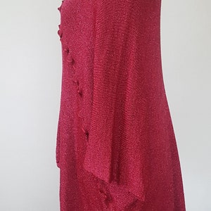 Large voluminous formal caftan, shiny V-neck in viscose silk and cherry-colored metallic thread, XXXL waistcoat image 2