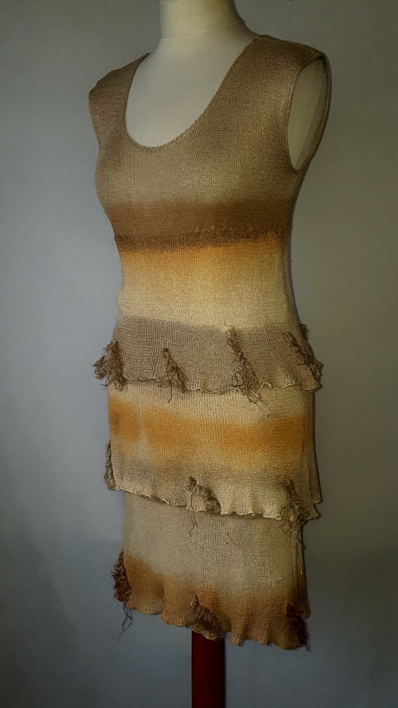 Eco Dress Handmade linen dress with frills Knitted linen dress Linen dress