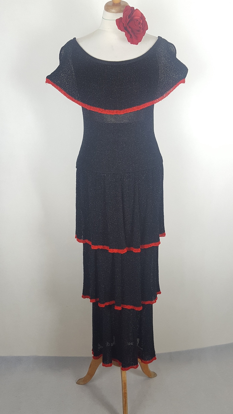 Two-Piece set with skirt Dress in Spanish style Black set with blouse and long skirt