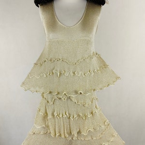 A unique dress made of viscose silk and gold metalized thread. A golden dress with ruffles. Knitted dress. Midi dress image 5
