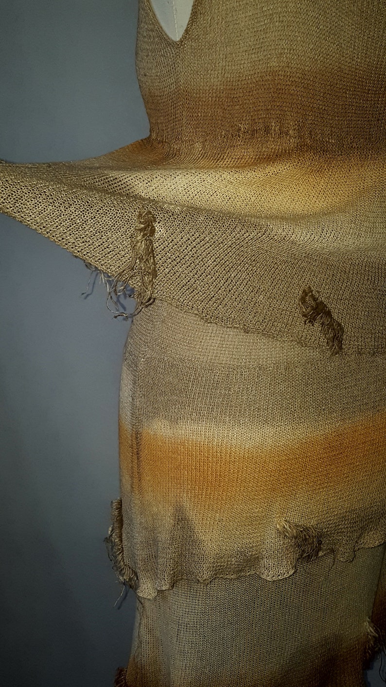 Eco Dress Handmade linen dress with frills Knitted linen dress Linen dress