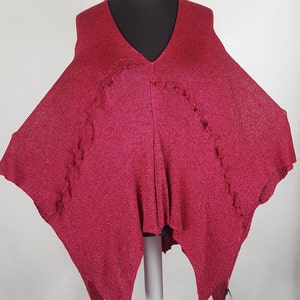 Large voluminous formal caftan, shiny V-neck in viscose silk and cherry-colored metallic thread, XXXL waistcoat image 3