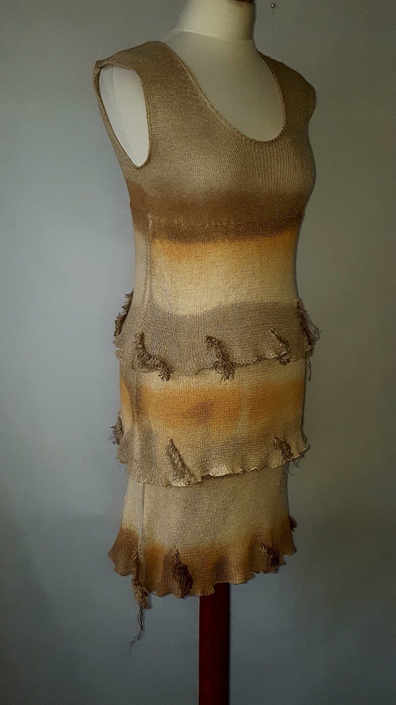 Eco Dress Handmade linen dress with frills Knitted linen dress Linen dress