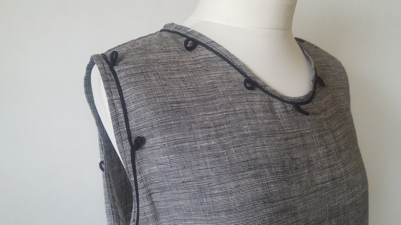 Linen Long Dress, Maxi Dress, Sleeveless Maxi Dress. Linen dress trimmed with black trimming. Gray linen dress. shops Linen dresses