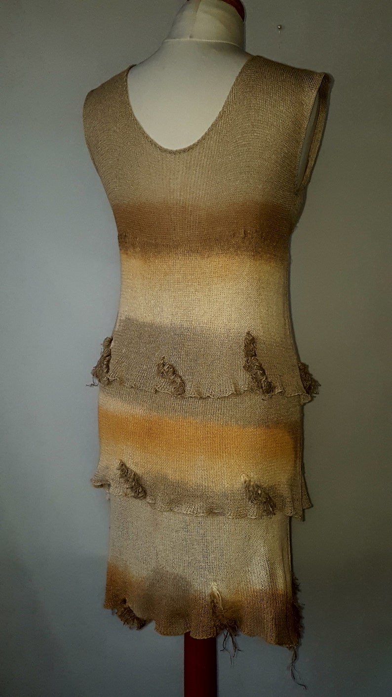 Eco Dress Handmade linen dress with frills Knitted linen dress Linen dress