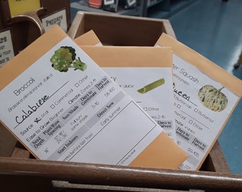 Seed Library Labels, 8 garden Veggies, including tomato, squash, broccoli, spinach, luffa, celery, tomatillo. Vegetable Pack 1. Digital File