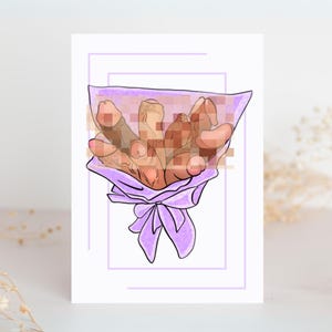 Carte de voeux coquine pour adultes - Bouquet de bites cueillies à la main - NSFW coquine