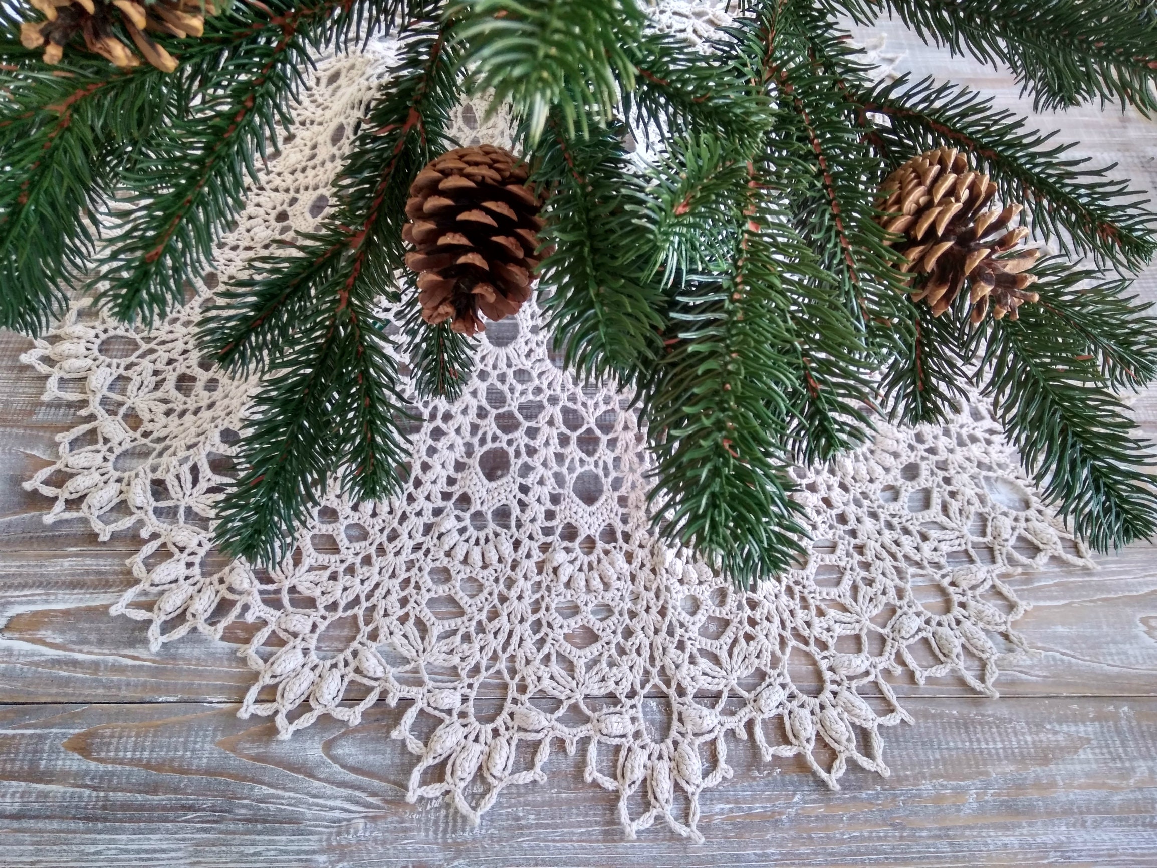 Christmas tree skirt Rustic 32 inches Doily tree skirt Custom Etsy