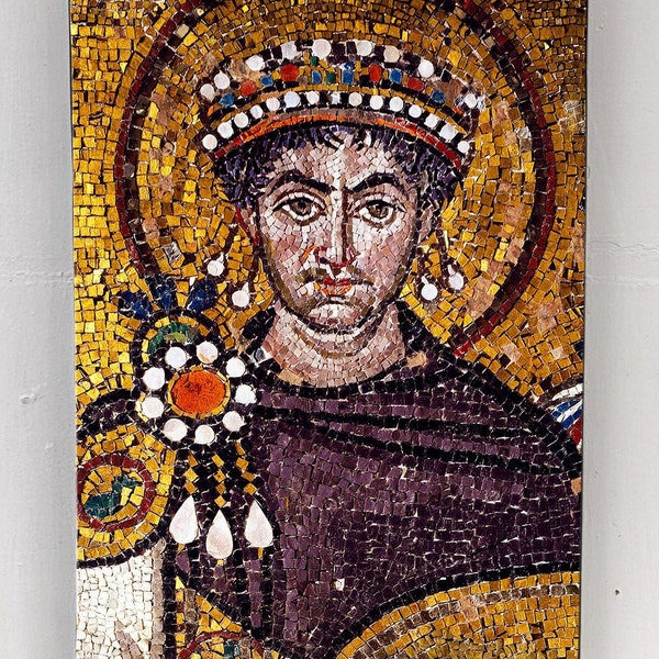 Justinian I - Eastern Roman / Byzantine Emperor - 18x12" Canvas Wall Art of an ancient Mosaic