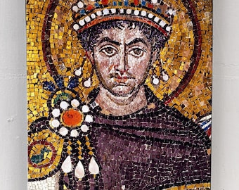 Justinian I - Eastern Roman / Byzantine Emperor - 18x12" Canvas Wall Art of an ancient Mosaic