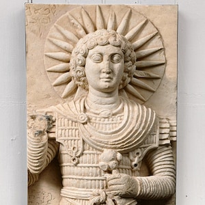 Iarhibol (Yarhibol) The Sun God of Ancient Palmyra - 18x12&quot; Canvas Wall Art of a 2nd Century Stone Carving