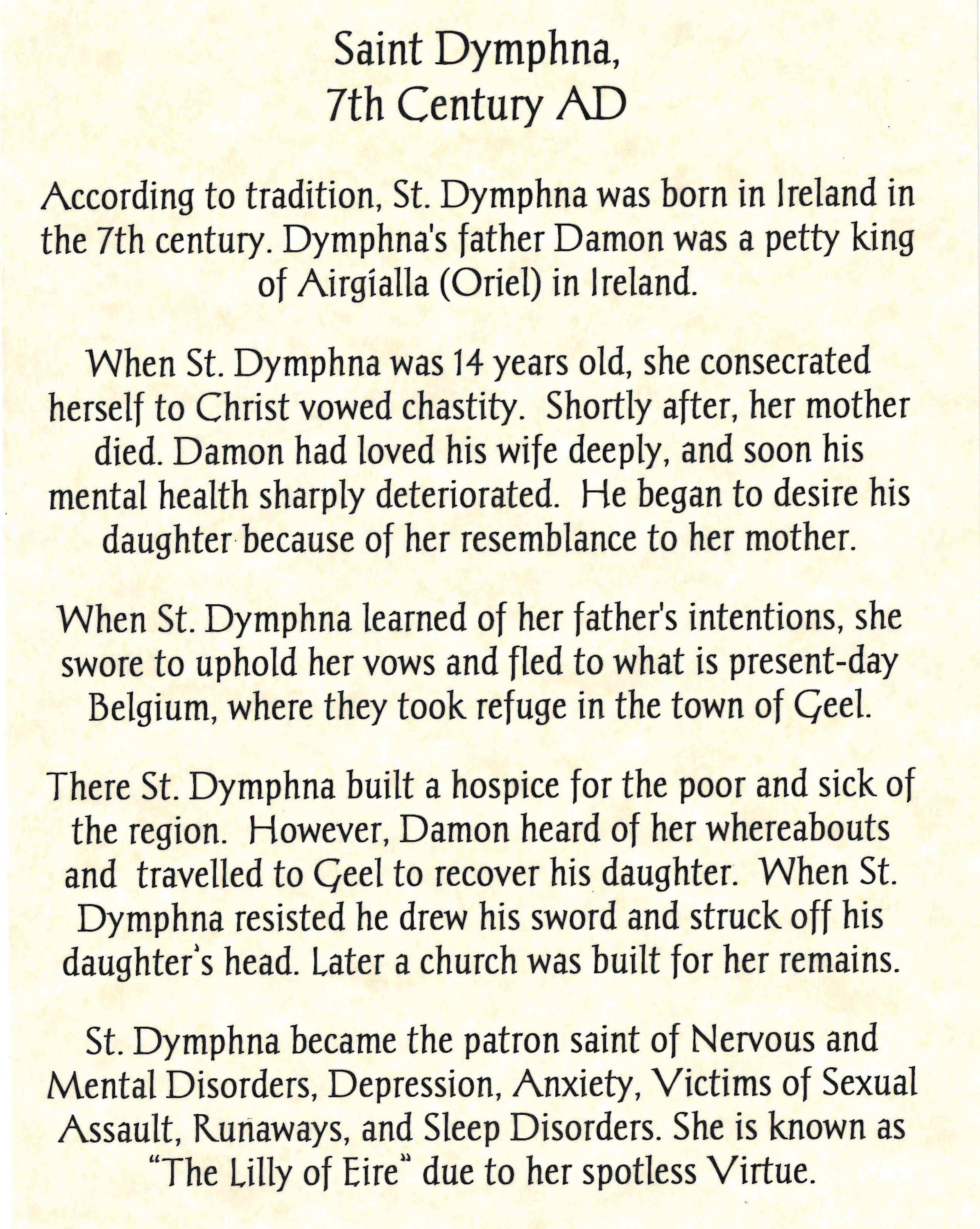 Saint Dymphna Relic Card: Patron Saint of Mental Health - Etsy