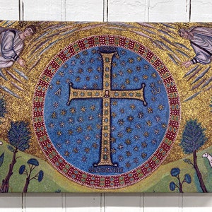 Ancient Byzantine Cross Mosaic - 12x18" Canvas Wall Art