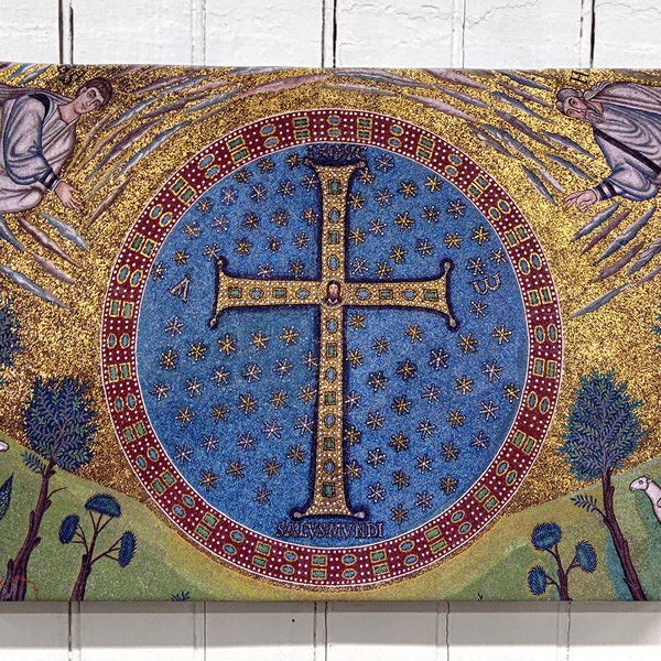 Ancient Byzantine Cross Mosaic - 12x18" Canvas Wall Art