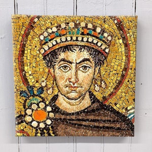The Emperor Justinian I  - Eastern Roman / Byzantine Emperor - 12x12&quot; Canvas image of an ancient Mosaic portrait