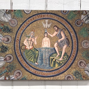 Baptism of Christ scene from ancient Byzantine Ravenna - 12x18&quot; Canvas Wall Art