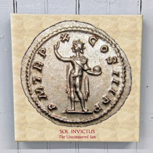 Sol Invictus - The Ancient Roman Sun God - 12x12" Canvas Wall Art from an Ancient Coin