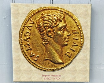 Augustus Caesar - The First Roman Emperor - 12x12" Canvas Wall Art from an Ancient Gold Coin