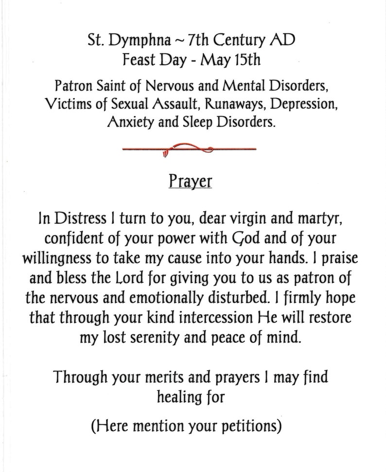 Saint Dymphna Relic Card: Patron Saint of Mental Health - Etsy