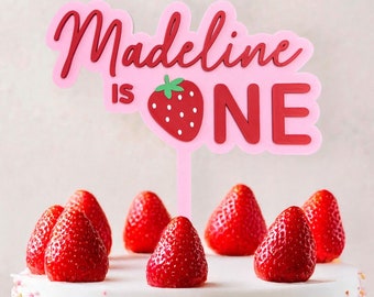 Berry 1st Birthday Cake Topper • Personalised Strawberry Topper for Girls Party