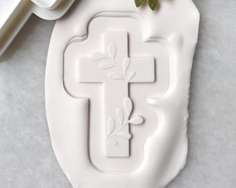 Easter Floral Cross Cookie Cutter & Fondant Stamp •  Baptism Embosser for Sugar Cookies • Christening, Eucharist Baking