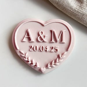 Custom Wedding Date Cookie Cutter & Fondant Stamp • Personalised Engagement Heart Embosser for Sugar Cookies