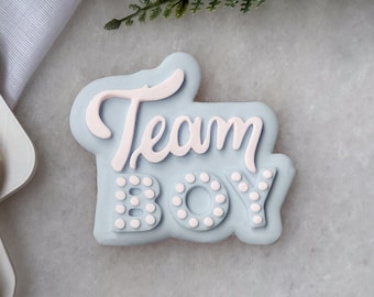 Team Boy Cookie Cutter & Fondant Stamp • Gender Reveal Embosser • Baby Shower Party