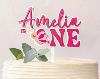 Butterfly 1st Birthday Cake Topper • Girl Custom Name Topper • Flutter One Party Decor • Fairy Garden Cake Topper
