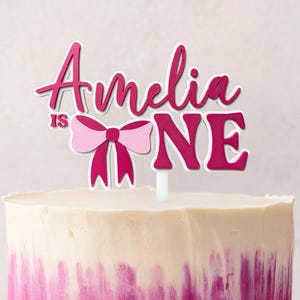 Berry Pink Bow 1st Birthday Cake Topper • Custom Baby Girl Birthday Decor • Personalised Girl Name Topper • Pretty Bow Cake Decoration