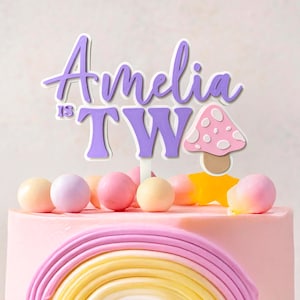Pilz 2. Geburtstag Tortenstecker • Benutzerdefinierte Name Woodland Fairy Topper für Mädchen • Cottagecore Geburtstagstorte Topper
