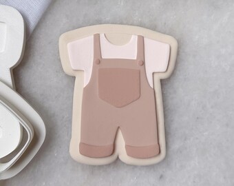Baby Overall Cookie Cutter & Fondant Stamp • Boho Onesie Clothing Embosser • Baby Shower and Gender Reveal Party