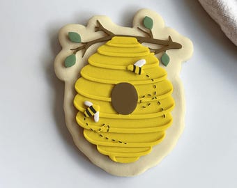 Set di stampi e tagliabiscotti a forma di alveare • Goffratrice per biscotti a forma di ape • Biscotti di zucchero a forma di ape per il compleanno