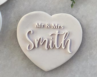Custom Wedding Name Cookie Cutter & Fondant Stamp • Personalised Engagement Embosser for Sugar Cookies • Wedding Favours