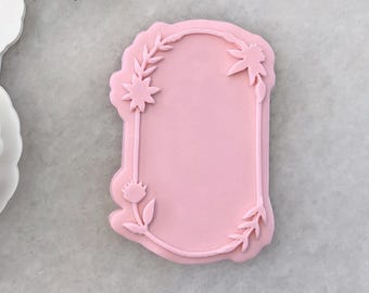 Floral Oval Cookie Cutter & Fondant Stamp • Frame Embosser for Wedding, Engagement, Birthday Sugar Cookies