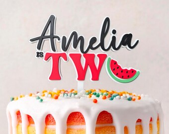 Watermelon 2nd Birthday Cake Topper – Red Glitter Cake Decor For Baby’s Second Birthday Or Fruit-Themed Party