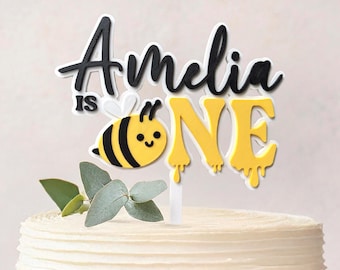Bee 1st Birthday Cake Topper Girl • Custom Name Little Honey Topper • Sweet As Can Bee Party Decor • Baby Girl Bee-Day Cake Topper